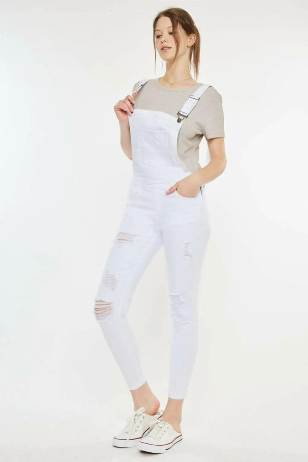 Rugged Chic Distressed Skinny Denim Overalls - Love Salve